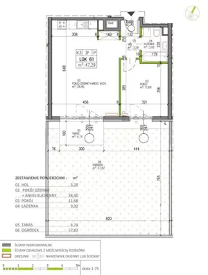 Mieszkanie dwupokojowe 47,29 m², Warszawa, Białołęka, Sprzedaż