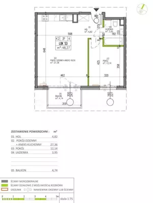 Mieszkanie dwupokojowe 48,27 m², Warszawa, Białołęka, Sprzedaż