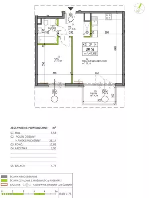 Mieszkanie dwupokojowe 47,68 m², Warszawa, Białołęka, Sprzedaż