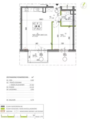 Mieszkanie dwupokojowe 48,27 m², Warszawa, Białołęka, Sprzedaż