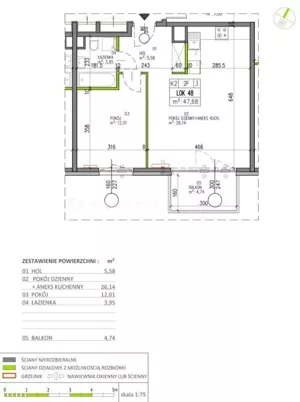 Mieszkanie dwupokojowe 47,68 m², Warszawa, Białołęka, Sprzedaż