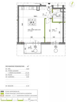Mieszkanie dwupokojowe 48,27 m², Warszawa, Białołęka, Sprzedaż