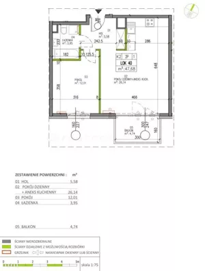 Mieszkanie dwupokojowe 47,68 m², Warszawa, Białołęka, Sprzedaż