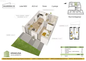 Mieszkanie dwupokojowe 45,00 m², Kraków, Podgórze Duchackie, Malborska, Sprzedaż