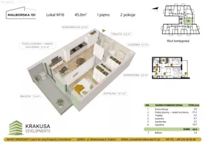 Mieszkanie dwupokojowe 45,00 m², Kraków, Podgórze Duchackie, Malborska, Sprzedaż