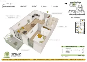 Mieszkanie dwupokojowe 43,30 m², Kraków, Podgórze Duchackie, Malborska, Sprzedaż