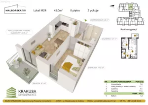Mieszkanie dwupokojowe 45,00 m², Kraków, Podgórze Duchackie, Malborska, Sprzedaż