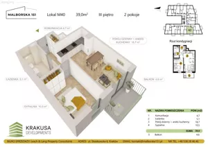 Mieszkanie dwupokojowe 39,00 m², Kraków, Podgórze Duchackie, Malborska, Sprzedaż