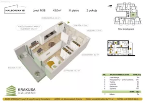Mieszkanie dwupokojowe 45,00 m², Kraków, Podgórze Duchackie, Malborska, Sprzedaż