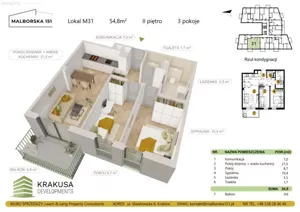 Mieszkanie trzypokojowe 54,80 m², Kraków, Podgórze Duchackie, Malborska, Sprzedaż