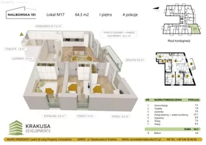 Mieszkanie czteropokojowe 64,30 m², Kraków, Podgórze Duchackie, Malborska, Sprzedaż