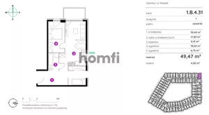 Mieszkanie trzypokojowe 49,47 m², Gdańsk, Śródmieście, Mostek, Sprzedaż