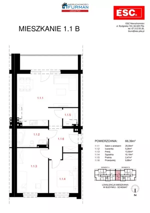 Mieszkanie trzypokojowe 66,39 m², Piła, Górne, Sprzedaż