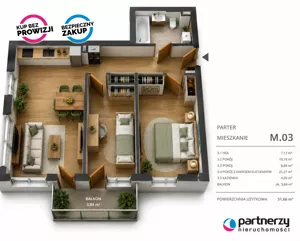 Mieszkanie trzypokojowe 51,66 m², Gdynia, Obłuże, Krawiecka, Sprzedaż