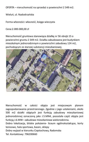 Działka 2 349,00 m², Wieluń, Nadodrzańska, Sprzedaż