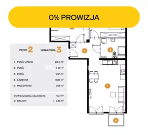 Mieszkanie trzypokojowe 71,47 m², Kraków, Bronowice, Na Błonie, Sprzedaż