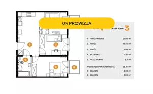 Mieszkanie trzypokojowe 56,47 m², Kraków, Bronowice, Na Błonie, Sprzedaż