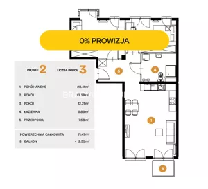 Mieszkanie trzypokojowe 71,47 m², Kraków, Bronowice, Na Błonie, Sprzedaż