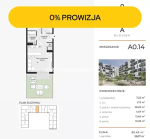 Mieszkanie trzypokojowe 65,49 m², Kraków, Podgórze, Rybitwy, Tadeusza Śliwiaka, Sprzedaż