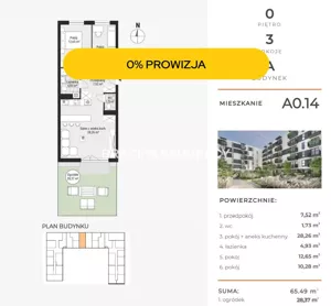 Mieszkanie trzypokojowe 65,49 m², Kraków, Podgórze, Rybitwy, Tadeusza Śliwiaka, Sprzedaż