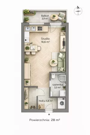 Mieszkanie jednopokojowe 28,00 m², Warszawa, Mokotów, al. Józefa Becka, Sprzedaż