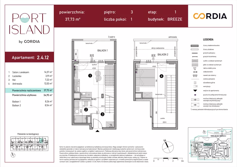 1 pokój, apartament inwestycyjny 37,73 m², piętro 3, oferta nr 2.4.12, Port Island - apartamenty inwestycyjne, Gdańsk, Stogi, Krakowiec, ul. Wydmy 3