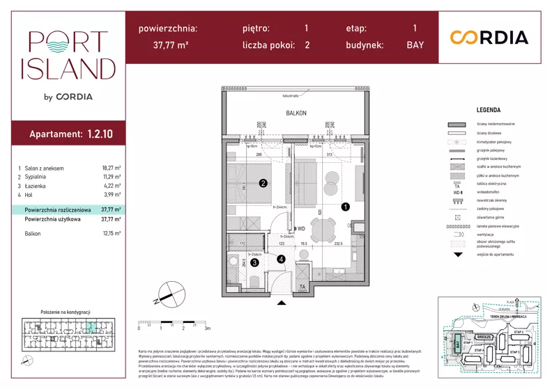 2 pokoje, apartament inwestycyjny 37,77 m², piętro 1, oferta nr 1.2.10, Port Island - apartamenty inwestycyjne, Gdańsk, Stogi, Krakowiec, ul. Wydmy 3