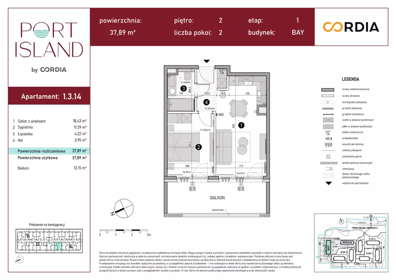2 pokoje, apartament inwestycyjny 37,89 m², piętro 2, oferta nr 1.3.14, Port Island - apartamenty inwestycyjne, Gdańsk, Stogi, Krakowiec, ul. Wydmy 3