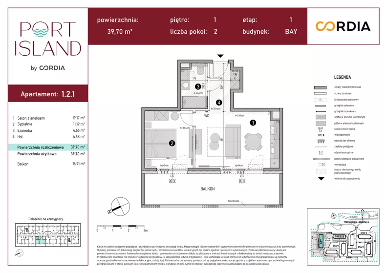 2 pokoje, apartament inwestycyjny 39,70 m², piętro 1, oferta nr 1.2.1, Port Island - apartamenty inwestycyjne, Gdańsk, Stogi, Krakowiec, ul. Wydmy 3