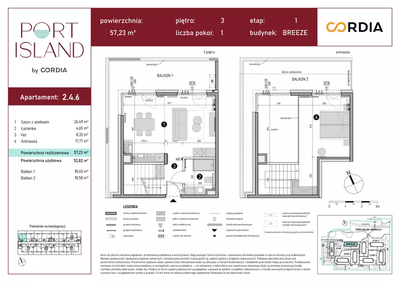 1 pokój, apartament inwestycyjny 57,23 m², piętro 3, oferta nr 2.4.6, Port Island - apartamenty inwestycyjne, Gdańsk, Stogi, Krakowiec, ul. Wydmy 3