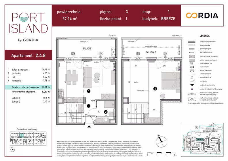 1 pokój, apartament inwestycyjny 57,24 m², piętro 3, oferta nr 2.4.8, Port Island - apartamenty inwestycyjne, Gdańsk, Stogi, Krakowiec, ul. Wydmy 3