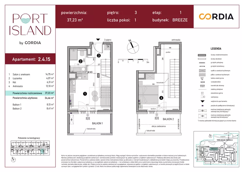 1 pokój, apartament inwestycyjny 37,23 m², piętro 3, oferta nr 2.4.15, Port Island - apartamenty inwestycyjne, Gdańsk, Stogi, Krakowiec, ul. Wydmy 3