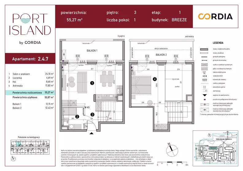 1 pokój, apartament inwestycyjny 55,27 m², piętro 3, oferta nr 2.4.7, Port Island - apartamenty inwestycyjne, Gdańsk, Stogi, Krakowiec, ul. Wydmy 3