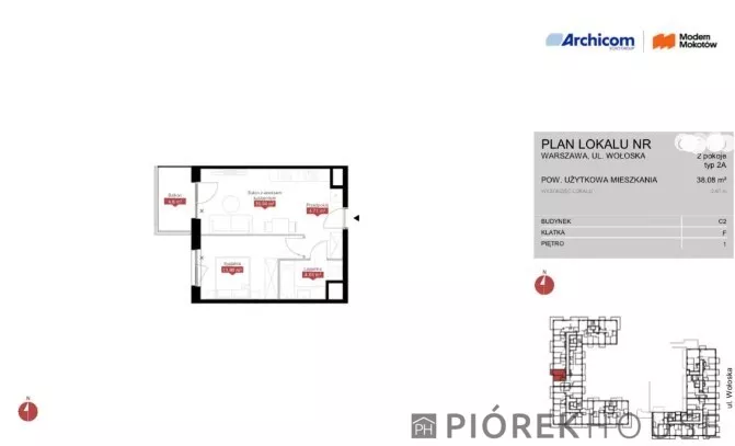 2 pokoje, mieszkanie 38,08 m², piętro 1, oferta nr , 91363/6624/OMS, Warszawa, Mokotów, Mokotów, Wołoska