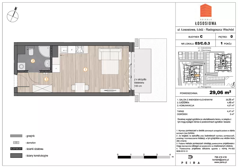 1 pokój, mieszkanie 29,06 m², parter, oferta nr 3, Osiedle Łososiowa, Łódź, Bałuty, Radogoszcz, ul. Okoniowa 11-13