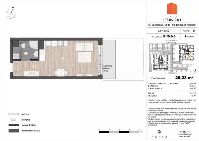 1 pokój, mieszkanie 29,23 m², parter, oferta nr 91, Osiedle Łososiowa, Łódź, Bałuty, Radogoszcz, ul. Okoniowa 11-13