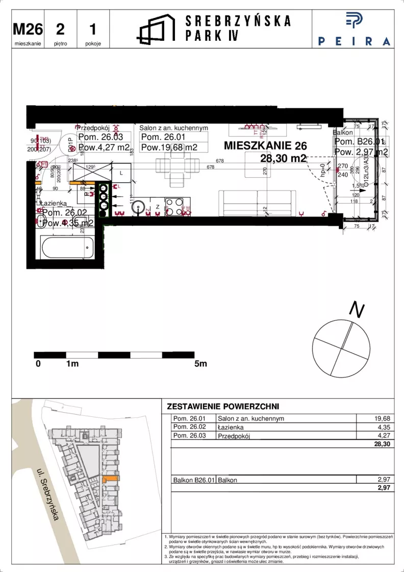 1 pokój, mieszkanie 28,30 m², piętro 2, oferta nr M26, Srebrzyńska Park IV, Łódź, Polesie, ul. Srebrzyńska 109