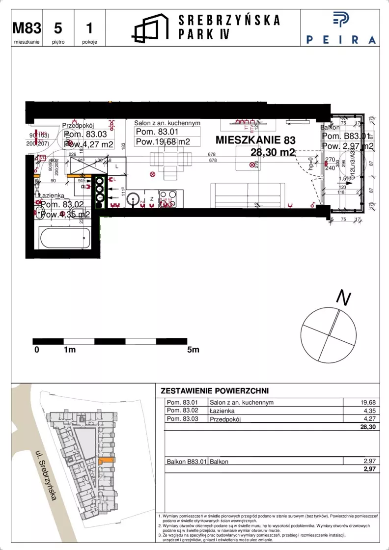 1 pokój, mieszkanie 28,30 m², piętro 5, oferta nr M83, Srebrzyńska Park IV, Łódź, Polesie, ul. Srebrzyńska 109