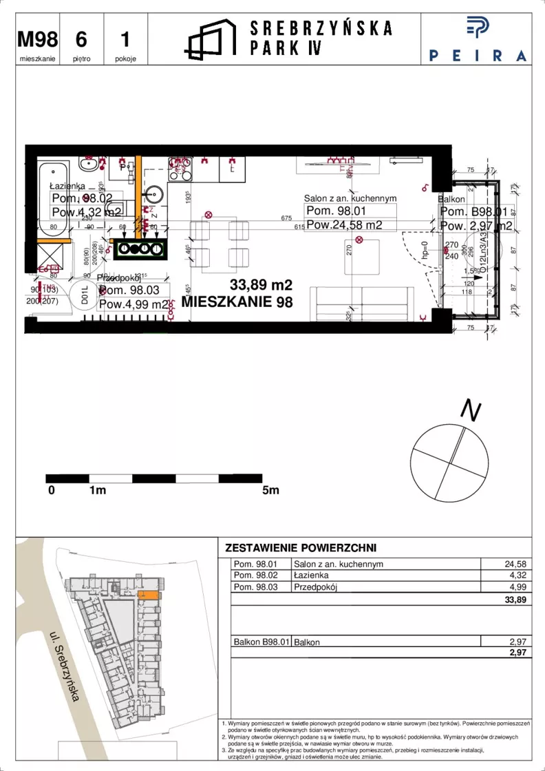 1 pokój, mieszkanie 33,89 m², piętro 6, oferta nr M98, Srebrzyńska Park IV, Łódź, Polesie, ul. Srebrzyńska 109