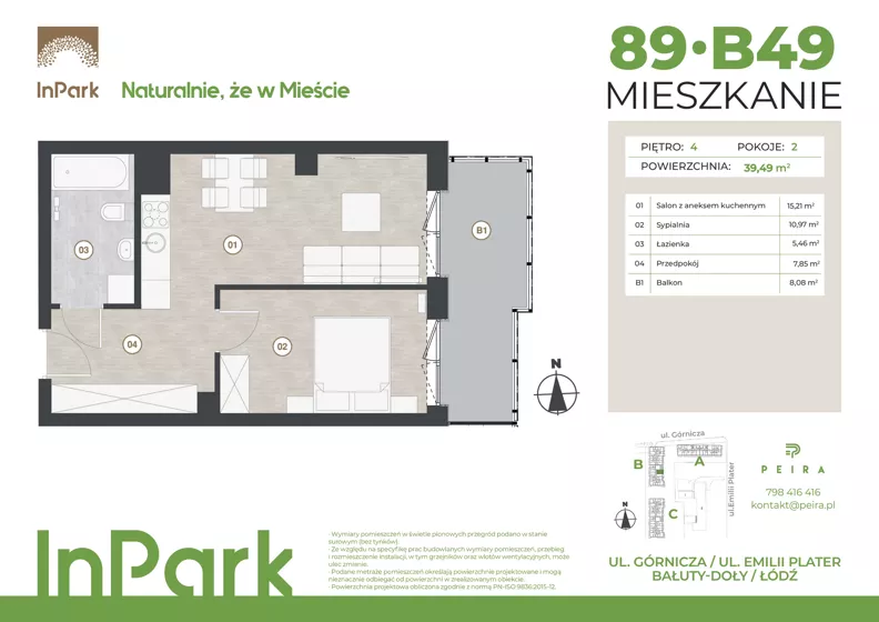 2 pokoje, mieszkanie 39,49 m², piętro 4, oferta nr 89, InPark, Łódź, Bałuty, ul. Górnicza 31