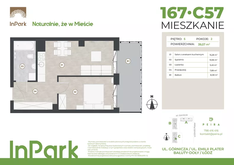 2 pokoje, mieszkanie 39,57 m², piętro 5, oferta nr 167, InPark, Łódź, Bałuty, ul. Górnicza 31