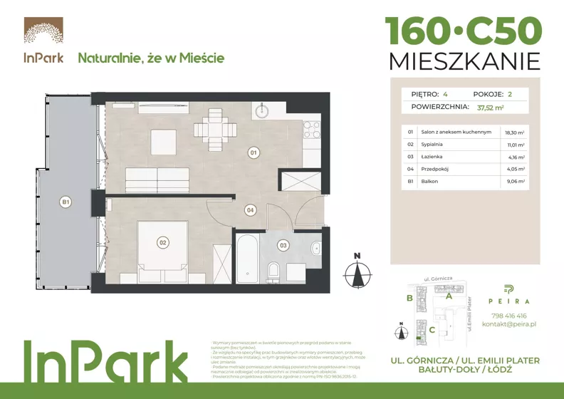 2 pokoje, mieszkanie 37,64 m², piętro 4, oferta nr 160, InPark, Łódź, Bałuty, ul. Górnicza 31