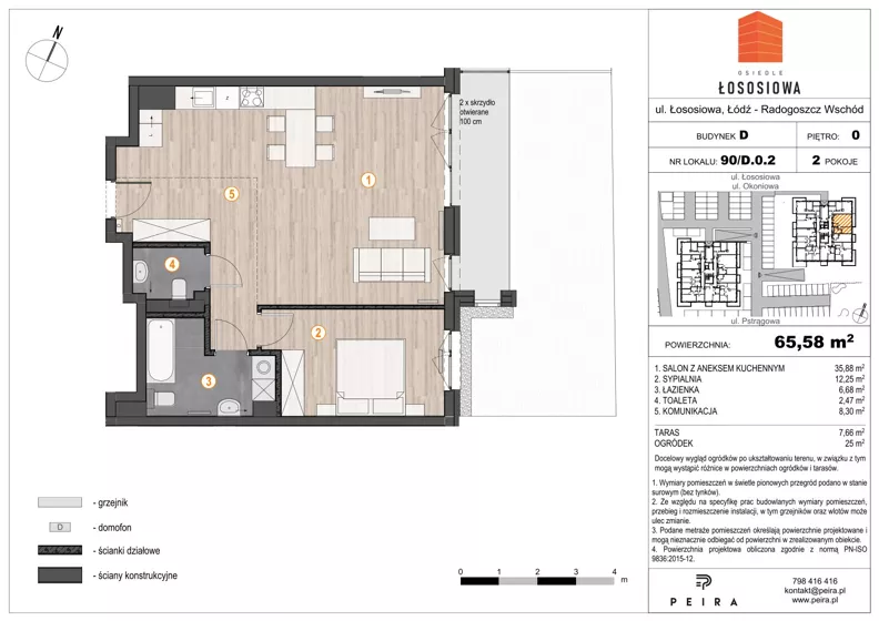 2 pokoje, mieszkanie 65,58 m², parter, oferta nr 90, Osiedle Łososiowa, Łódź, Bałuty, Radogoszcz, ul. Okoniowa 11-13