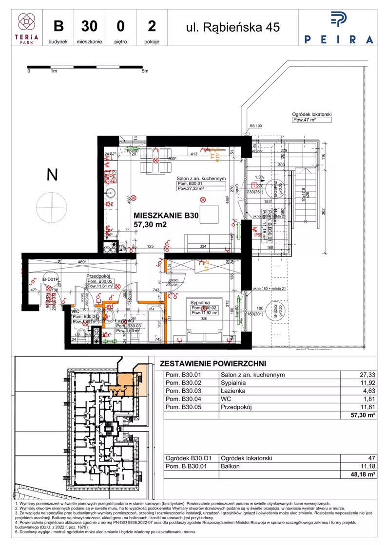 2 pokoje, mieszkanie 57,30 m², parter, oferta nr B30, Teria Park, Łódź, Polesie, Złotno, ul. Rąbieńska 45