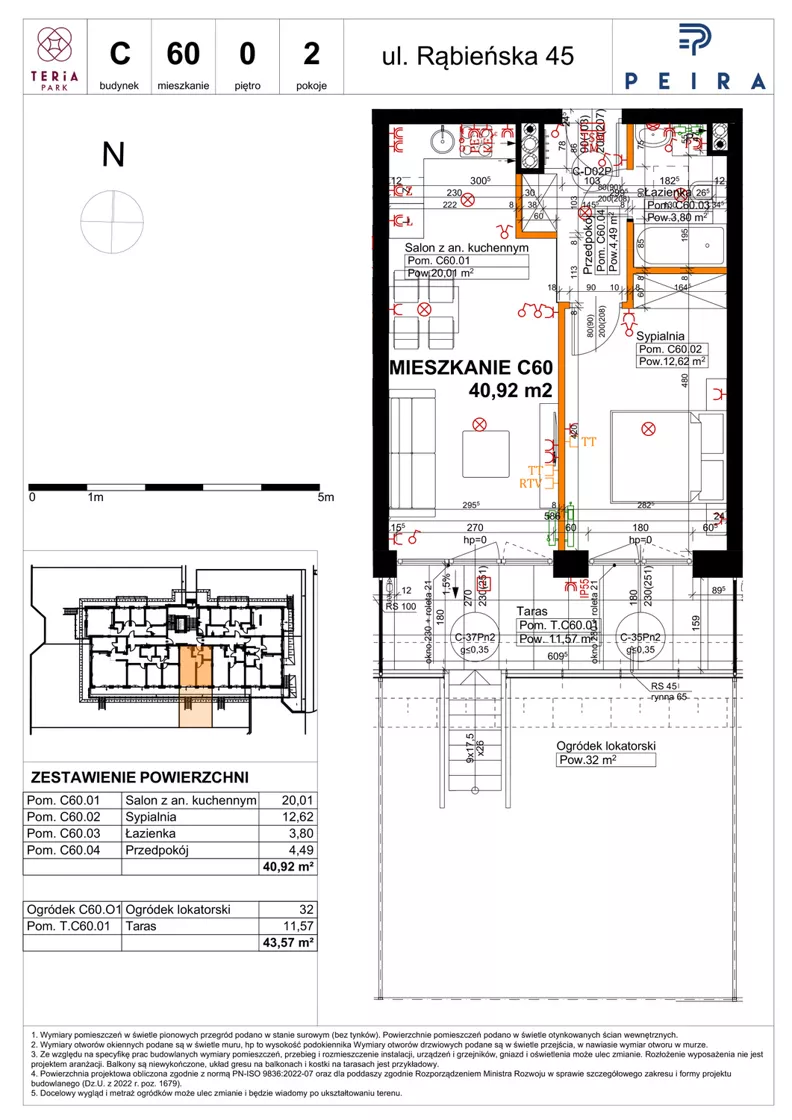 2 pokoje, mieszkanie 40,92 m², parter, oferta nr C60, Teria Park, Łódź, Polesie, Złotno, ul. Rąbieńska 45
