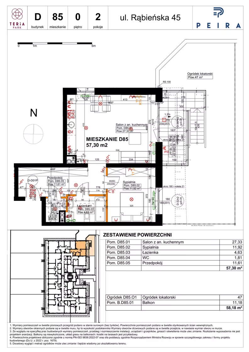 2 pokoje, mieszkanie 57,30 m², parter, oferta nr D85, Teria Park, Łódź, Polesie, Złotno, ul. Rąbieńska 45