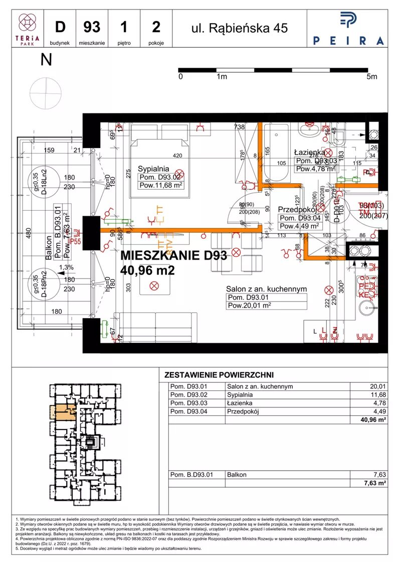2 pokoje, mieszkanie 40,96 m², piętro 1, oferta nr D93, Teria Park, Łódź, Polesie, Złotno, ul. Rąbieńska 45