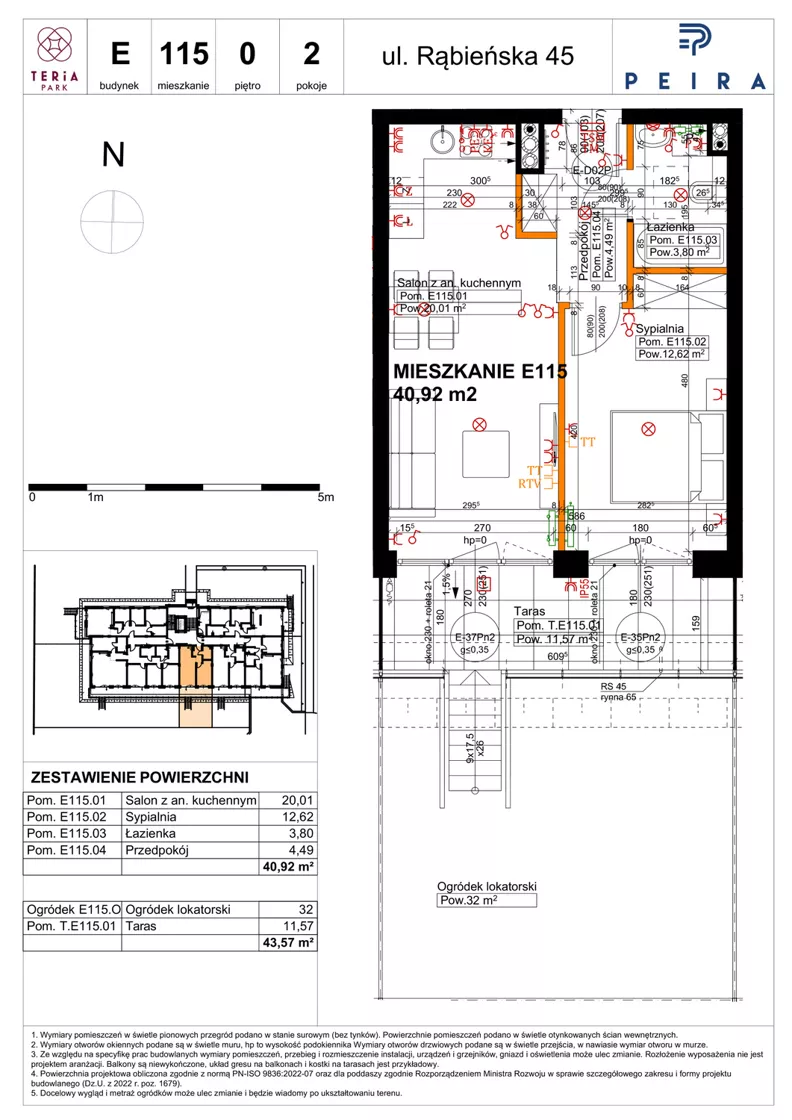 2 pokoje, mieszkanie 40,92 m², parter, oferta nr E115, Teria Park, Łódź, Polesie, Złotno, ul. Rąbieńska 45
