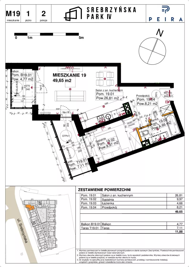2 pokoje, mieszkanie 49,65 m², piętro 1, oferta nr M19, Srebrzyńska Park IV, Łódź, Polesie, ul. Srebrzyńska 109