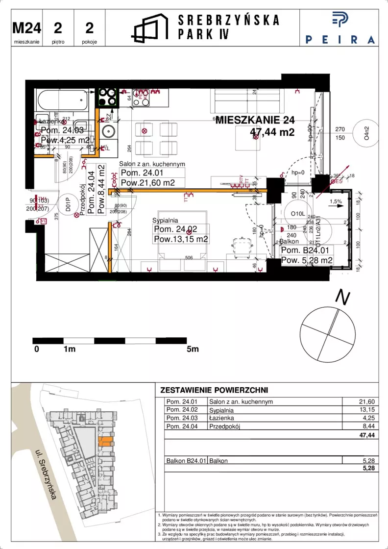 2 pokoje, mieszkanie 47,44 m², piętro 2, oferta nr M24, Srebrzyńska Park IV, Łódź, Polesie, ul. Srebrzyńska 109